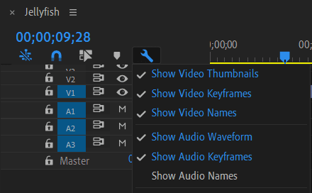 Premiere Pro Timeline Wrench Menu