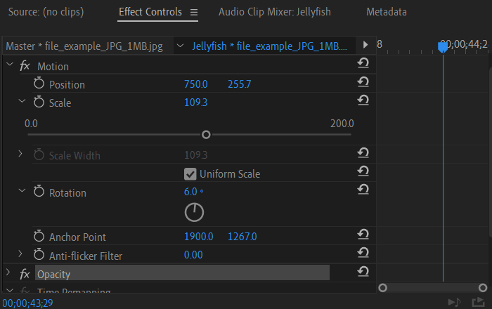 Premiere Pro: Motion Effect in Effect Controls Panel