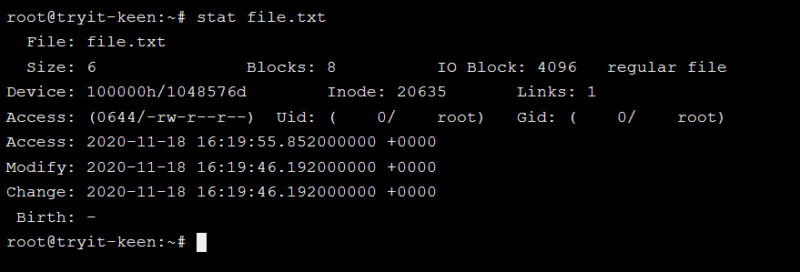 Команда stat в linux