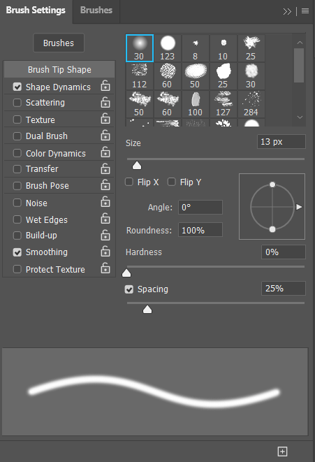 Brush Settings panel in Adobe Photoshop. Working With Brushes in Adobe Photoshop.