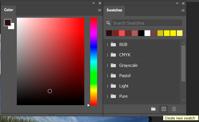 Color Panel (left) and Swatches Panel (right) in Photoshop