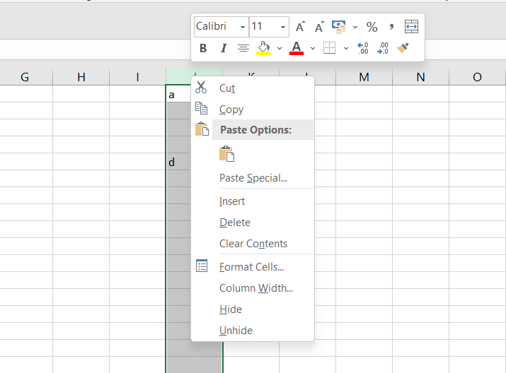 Insert Column in Excel